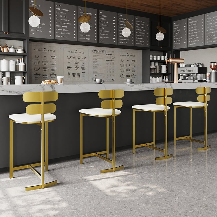 Tabouret de bar moderne rembourré en cuir PU et métal avec dossier