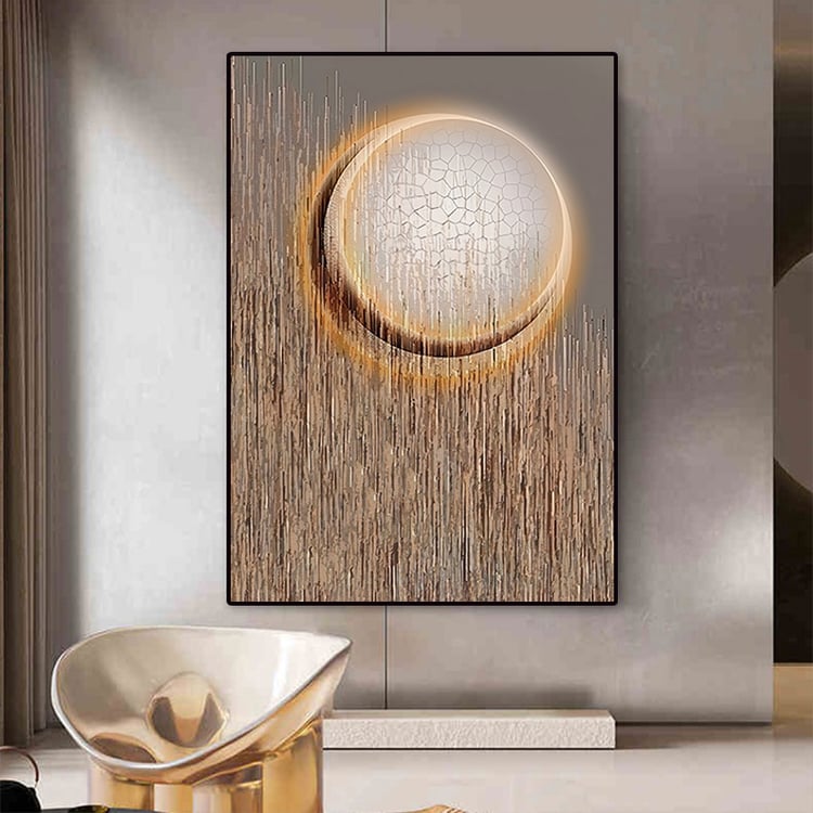 Abstract Round Moon Wall Decor Modern Geometric Painting Art Canvas Prints with Frame