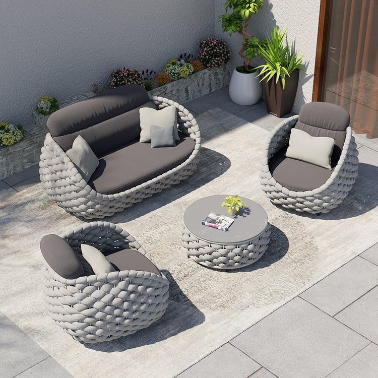 Tatta 4 Pieces Woven Rope Outdoor Swivel Sofa Set 360 Degree Rotatable with Coffee Table