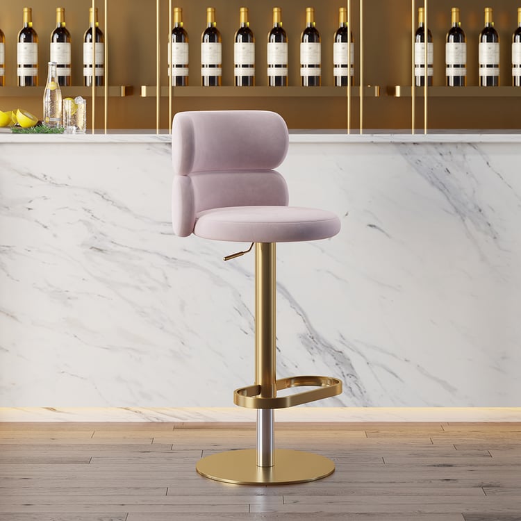 Affordable Luxury Modern Adjustable Swivel Velvet Bar Stools with Upholstery Pink