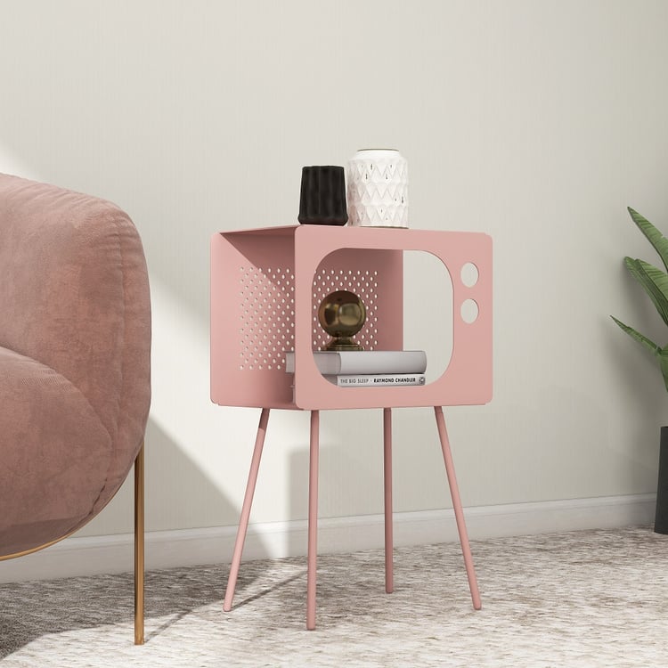 Stert Modern End Table in Television Shape Hollow Side Table in Fresh Pink