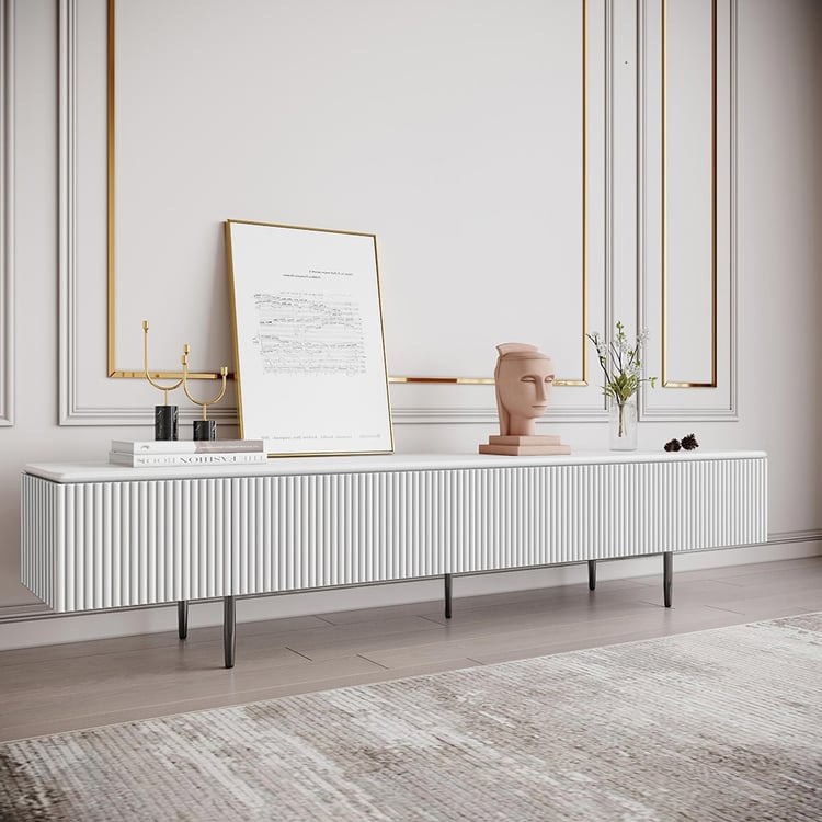 Armário de TV com frente nervurada com 2 gavetas de 180 cm em branco