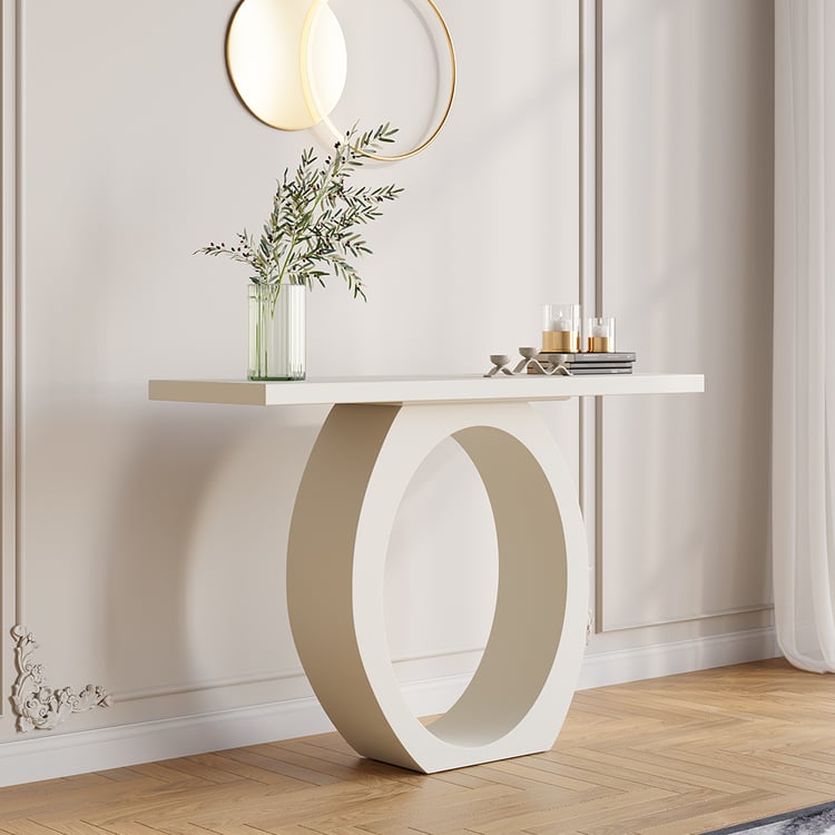 Table console blanche moderne de 1000 mm avec base circulaire Table d'entrée en bois blanc
