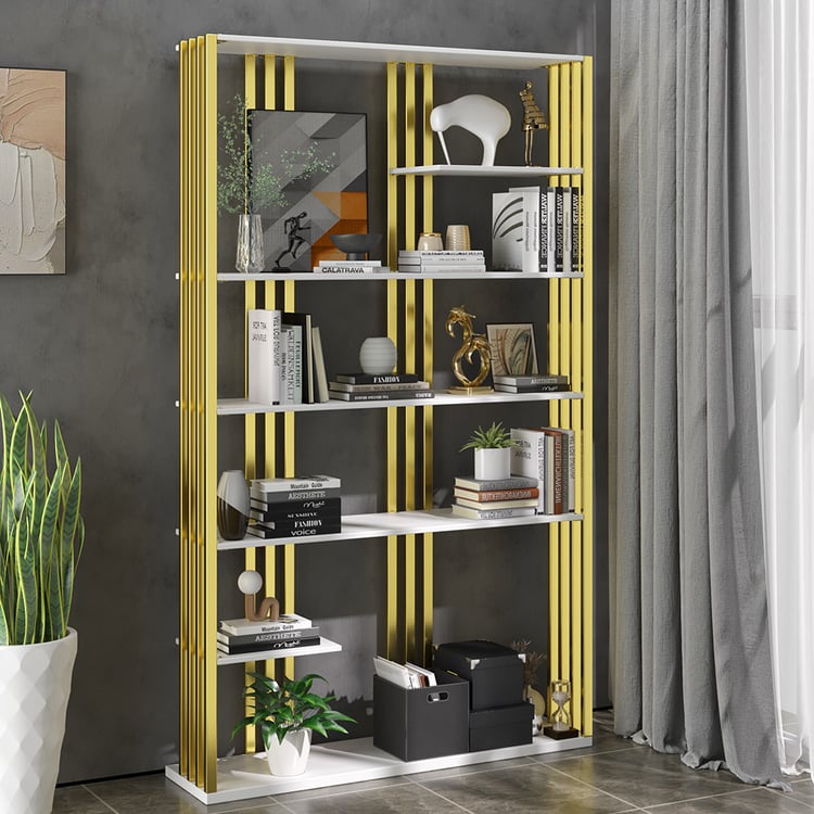 2000mm Modern Steel Etagere Bookshelf Display Shelving 6-Shelf White Tall Book Shelf