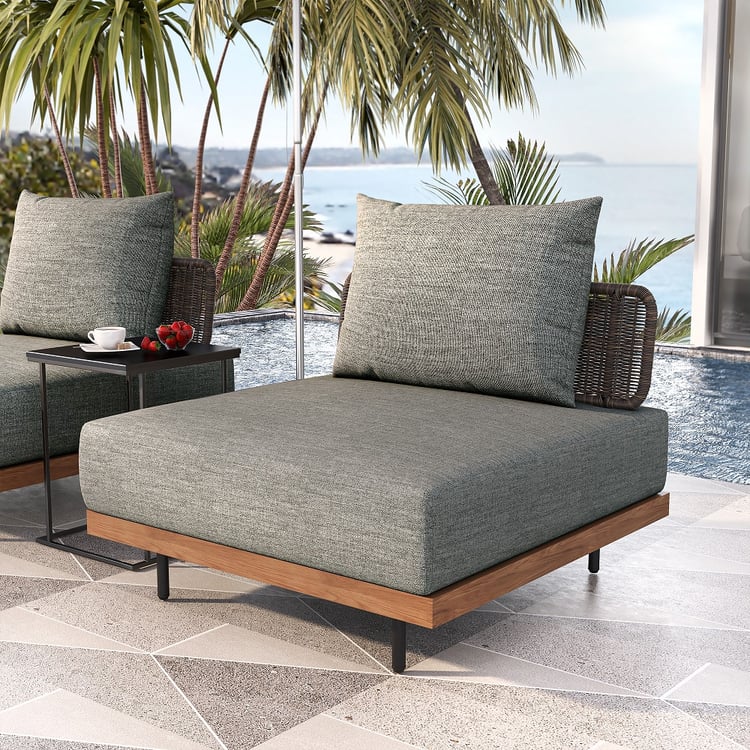 950mm Wide Modern Aluminum & Rattan Outdoor Sofa with Cushion in Gray & Brown
