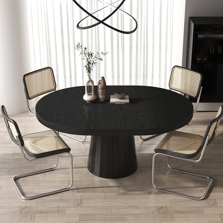 Japandi 100 cm–140 cm Extendable Round-to-Oval Wood Dining Table–Black, Seats 4-6