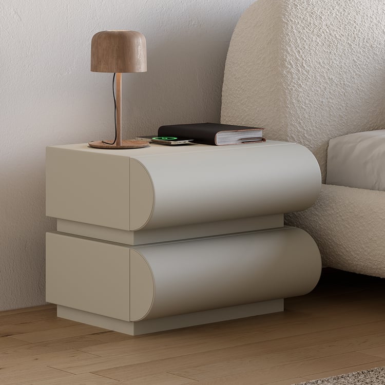 Humply Light Grey Smart Leather Bedside Table with Charging Station