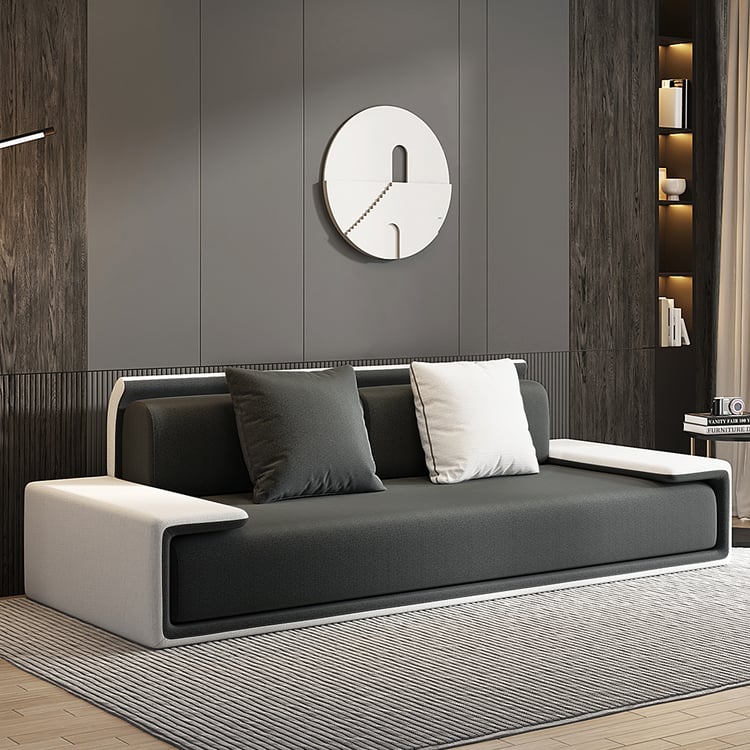 Doart 81" Modern Dark Gray Upholstered Armless 3-Seater Sofa Cotton Linen with Pillows