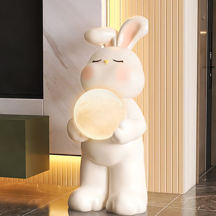 Lampe de sol en forme de lapin en résine blanche, 620 mm, sculpture, décoration de salon et de chambre à coucher