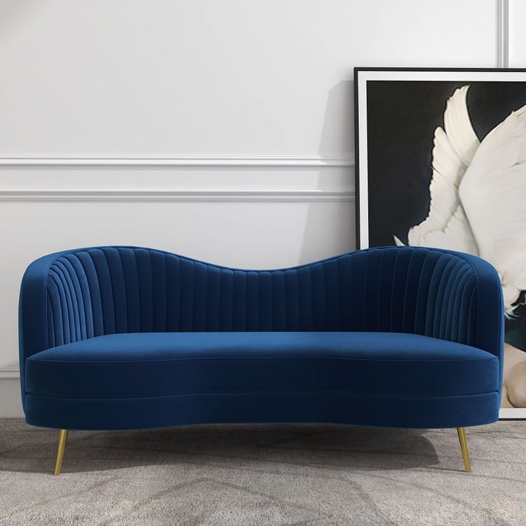 Florie Luxury 1840mm Vertical Channel Tufted Curved Performance Velvet Sofa in Blue