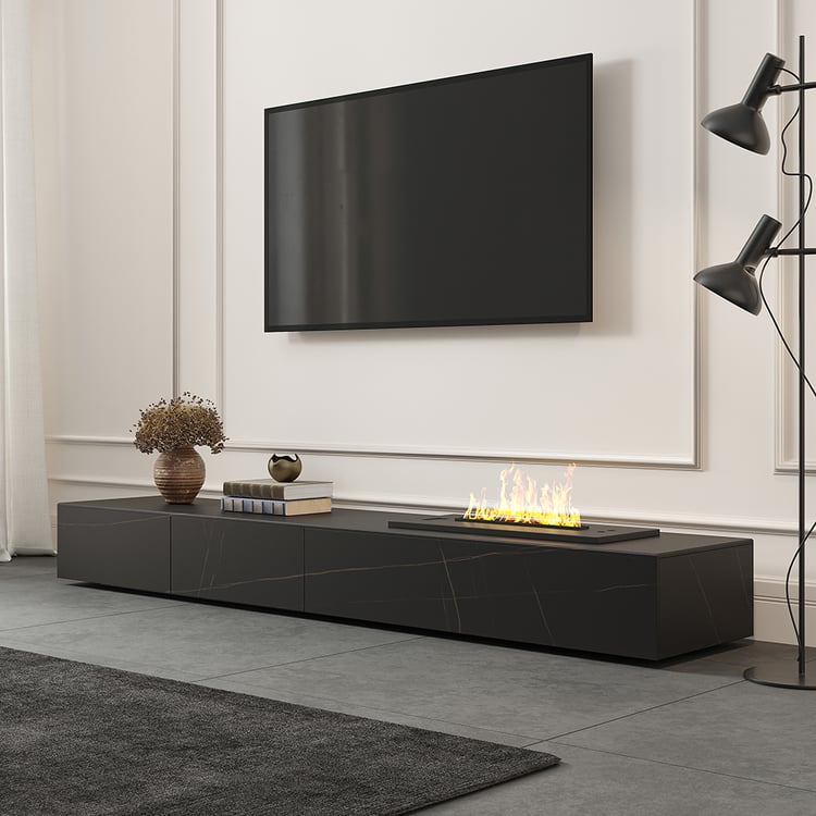 87" Modern Sintered Stone Electric Fireplace Humidifier TV Stand with 2 Drawers