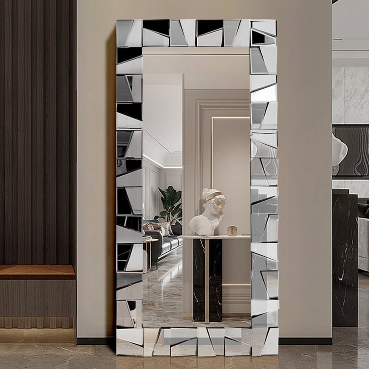 800mm x 1600mm Oversized Glam Rectangle Full Length Floor Mirror Silver Glass Frame