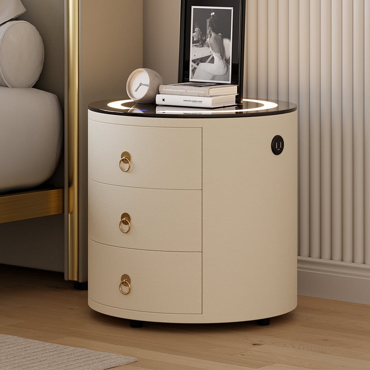 Leather 3-Drawer Smart Nightstand with Light & Speaker