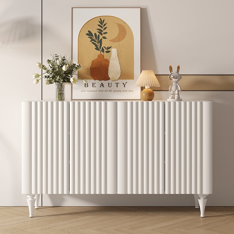 Buffet de buffet blanc moderne de 1500 mm avec portes, crédence sculptée, étagères réglables