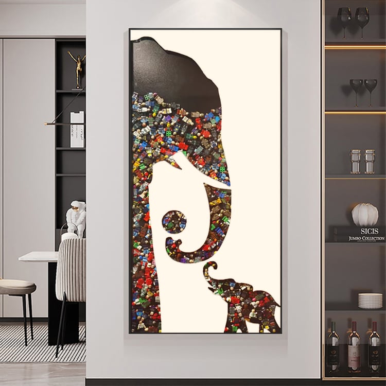 Goreal Elephant Building Blocks wanddecoratie Art Abstract geometrisch schilderij met frame