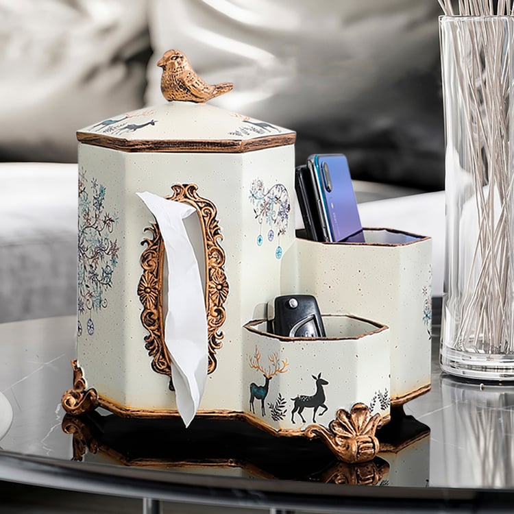 Porta-lenços de mesa de sala de estar de estilo europeu Caixa de armazenamento de resina com controle remoto