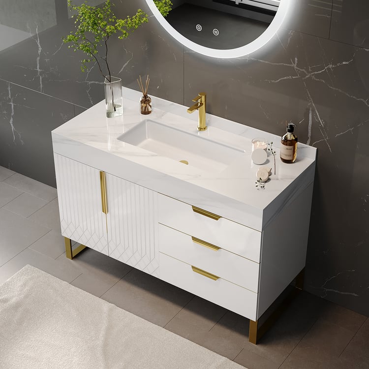 Modern 900 mm Wall Wash Basin in White with Artificial Marble Drawers and Sink