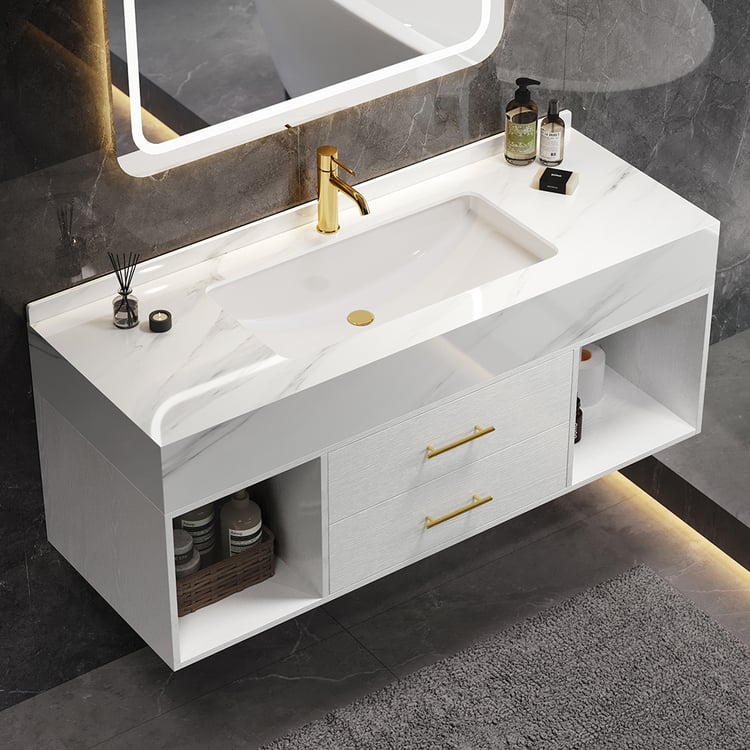1000mm Floating White Bathroom Vanity with Sintered Stone Vessel Sink