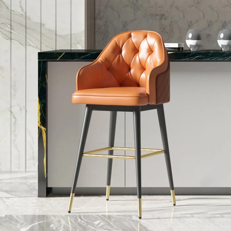 Modern PU Leather Counter Stools with Upholstery Orange
