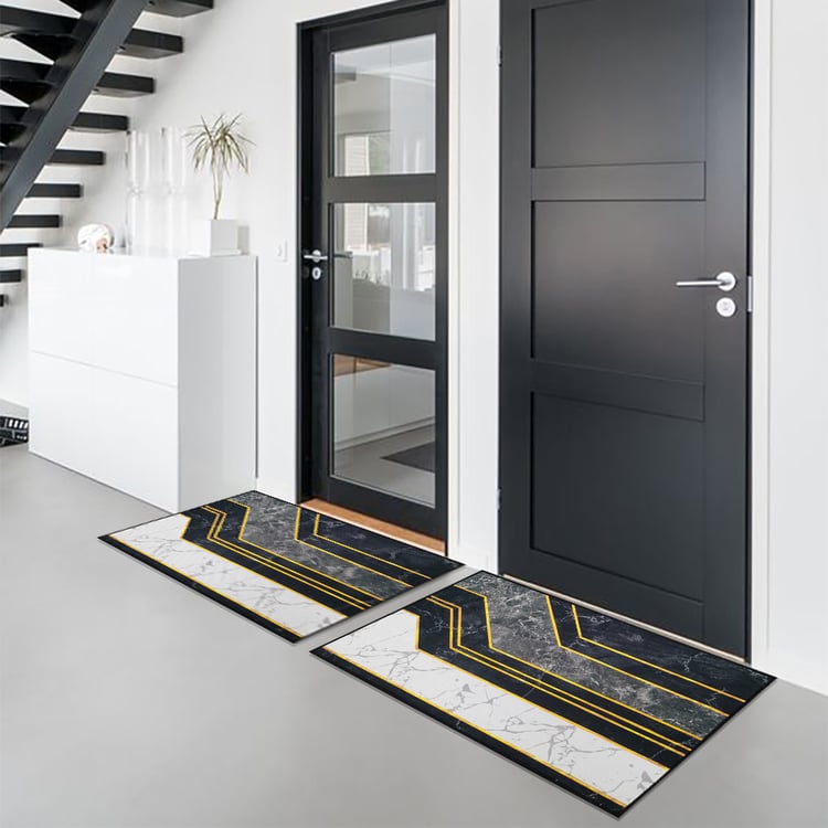 Tapete de porta frontal antiderrapante Morden Geometry Marble, conjunto de tapetes de entrada laváveis