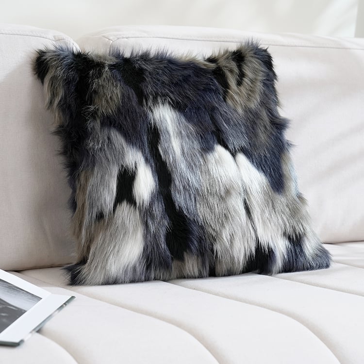 Modern Blue and Gray Faux Fur Throw Pillowcase Black velvet Throw Pillow Cover