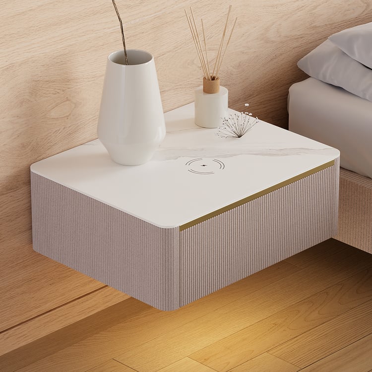 Table de Chevet Flottant Intelligente Moderne en Velours Côtelé avec Lumière