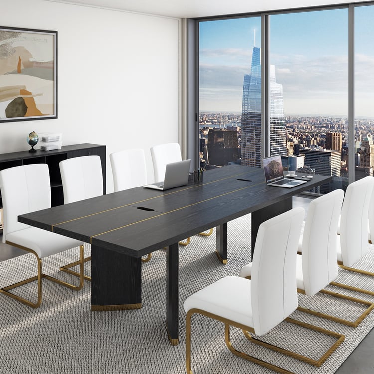 94.5" Modern Black Long Meeting Conference Table Rectangle Table Cable Management