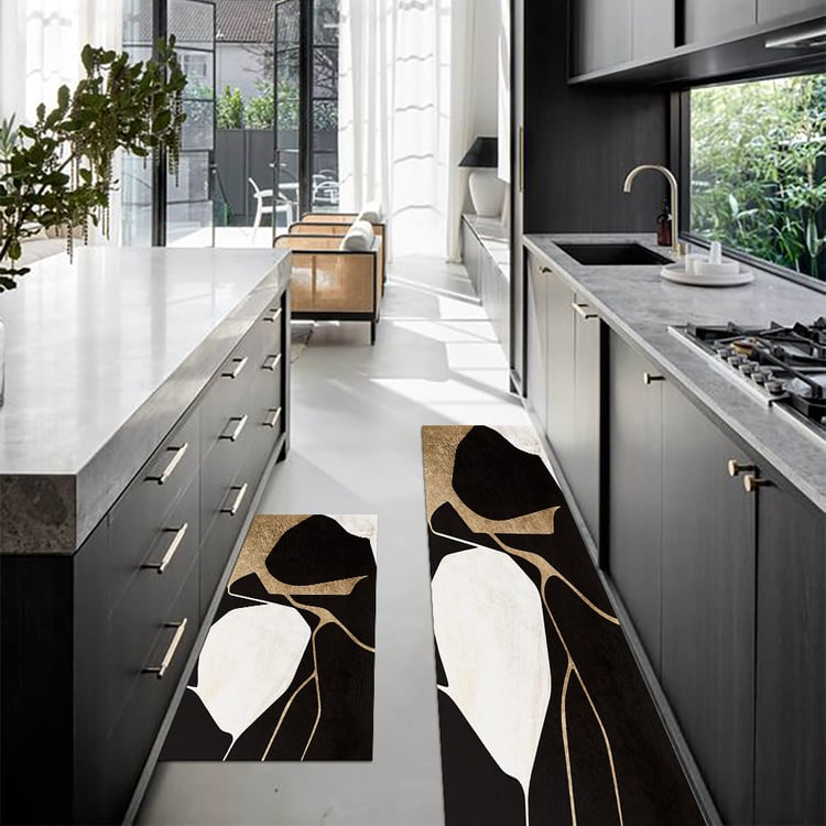 2ks abstraktní zlatá a černá diatomová bahenní běžecká podložka Protiskluzová absorpční kuchyňská koberce