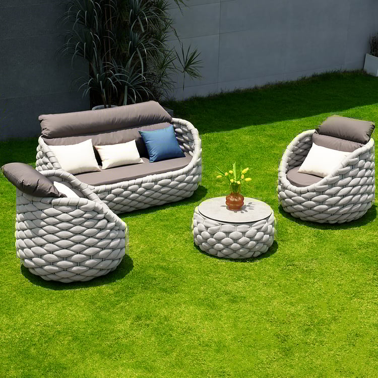 4-zits grijs geweven tuinmeubilair met draaistoelen