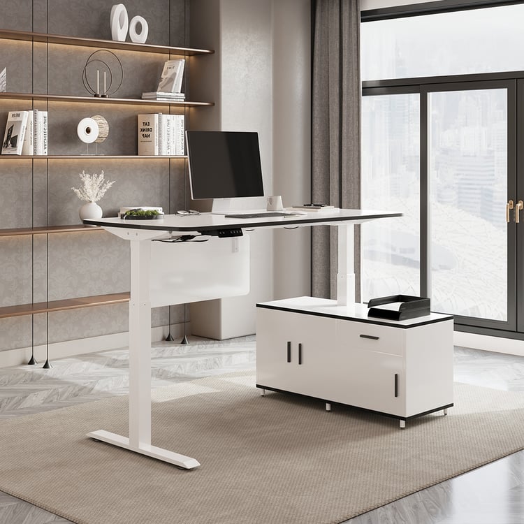 Modern White L Shaped Adjustable Electric Standing Executive Desk Right Hand (1600mm)