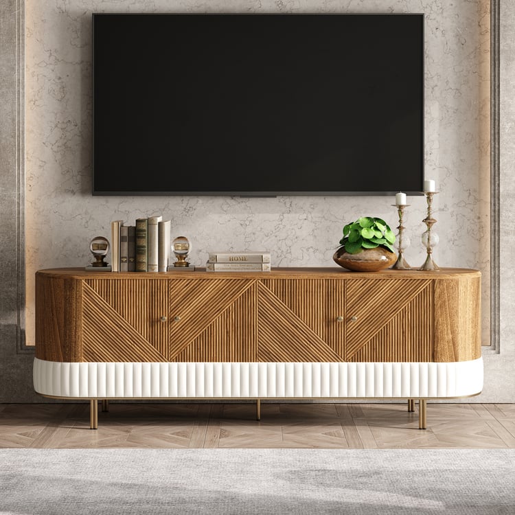 Wovent Mid-Century Modern Walnut Wood Tall TV Stand with Storage for 2000mm TV