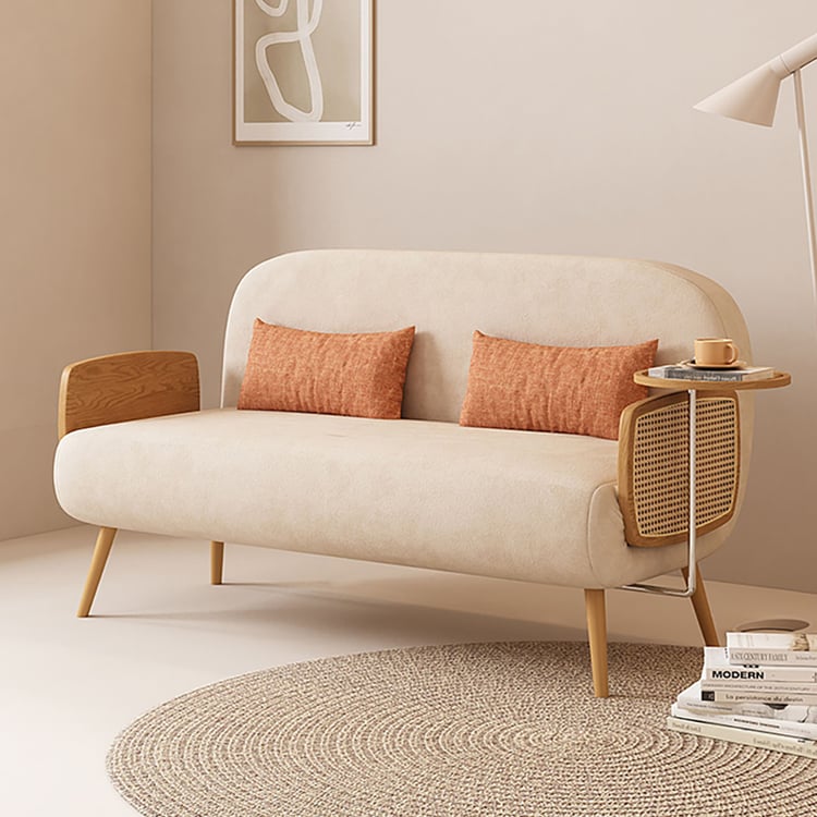 Divano letto a 2 posti in velluto e rattan beige