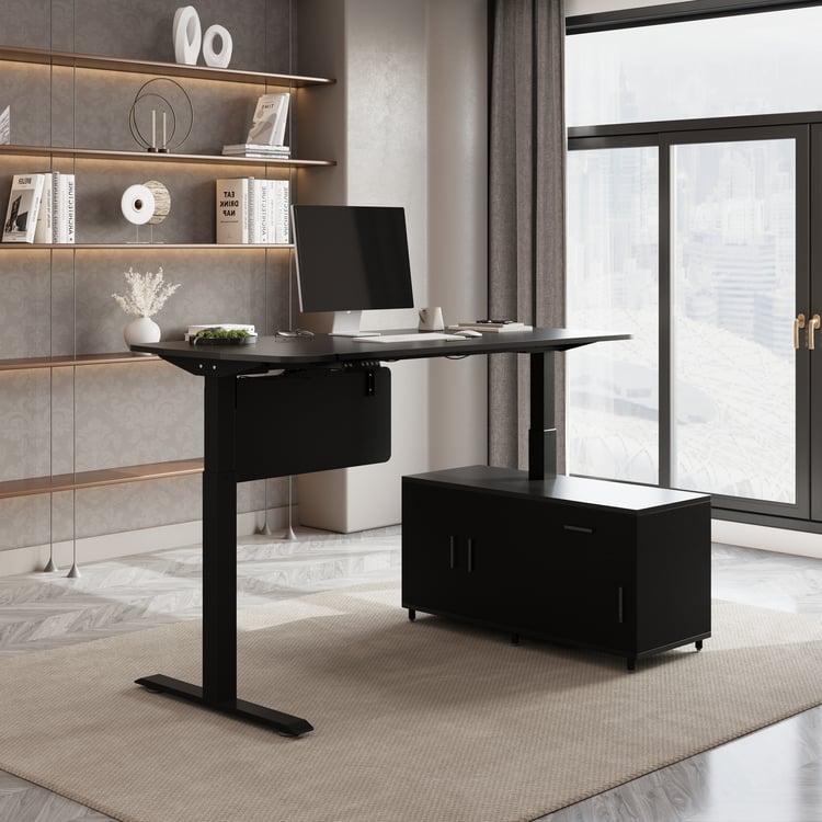 Modern Black L Shaped Adjustable Electric Standing Executive Desk Right Hand (1600mm)