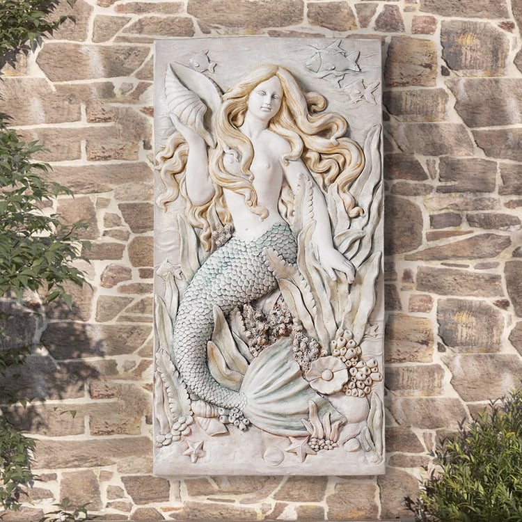 37" Large Outdoor Mermaid Wall Decor Resin Garden Wall Hanging Sculpture Decor Art