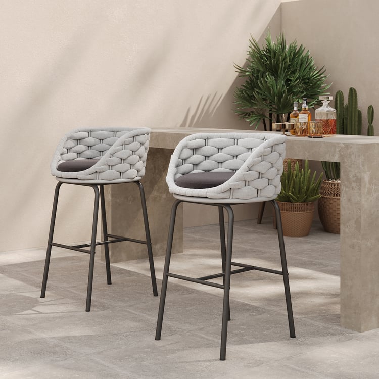 Ensemble de 2 chaises d'extérieur, patio, corde tissée et aluminium, 960 mm, tabourets de bar avec dossiers