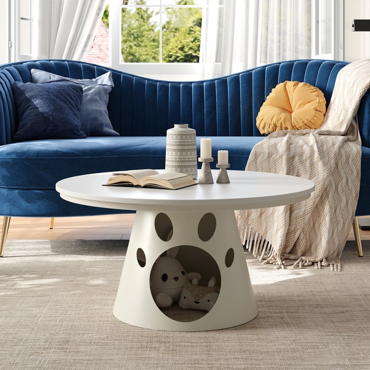 800mm Round Stone Top Coffee Table with Cat House