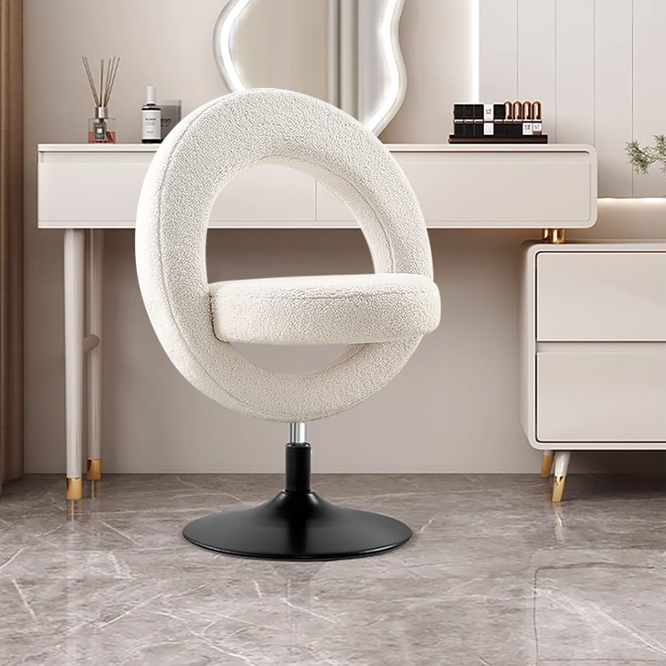 Modern White Boucle Adjustable Vanity Stool with Back