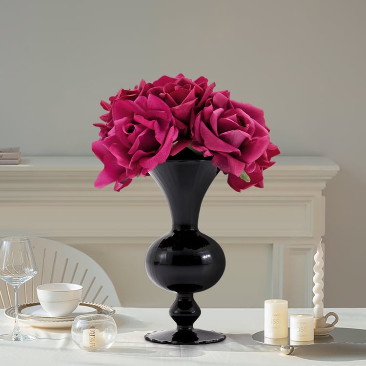 Modern Rose Artificial Flowers Arrangement in Black Vase Set