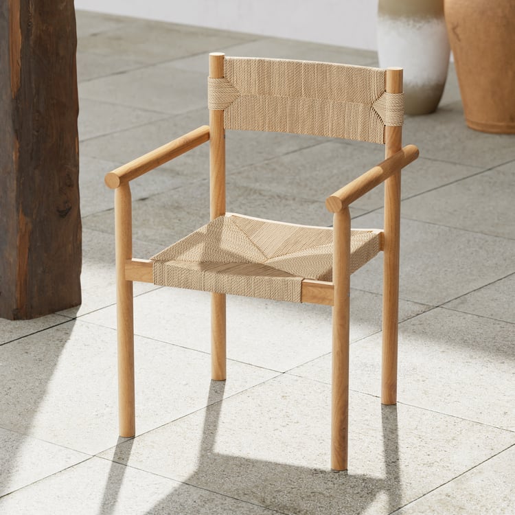 Natural Teak Wood Woven Natural Jute Outdoor Dining Chair