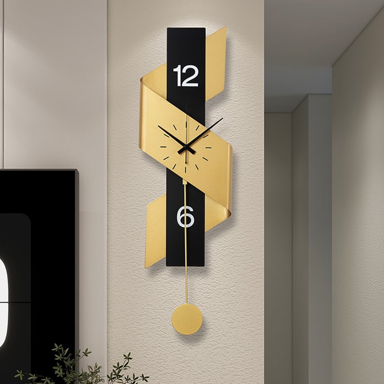 870mm Geometric Digital Wall Clock Modern Gold & Black Oversized Wall Decor