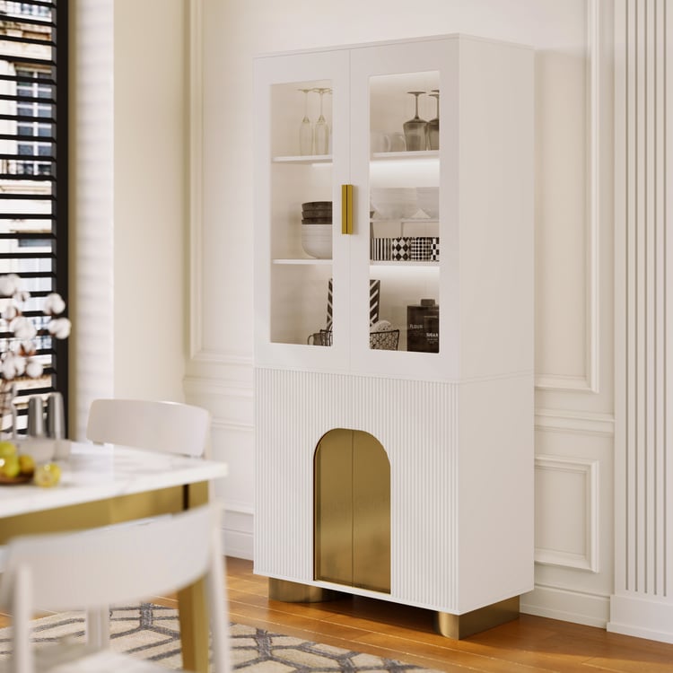 Artus Moderní špinavě bílá úložná vitrína s policemi a LED a zadní deskou