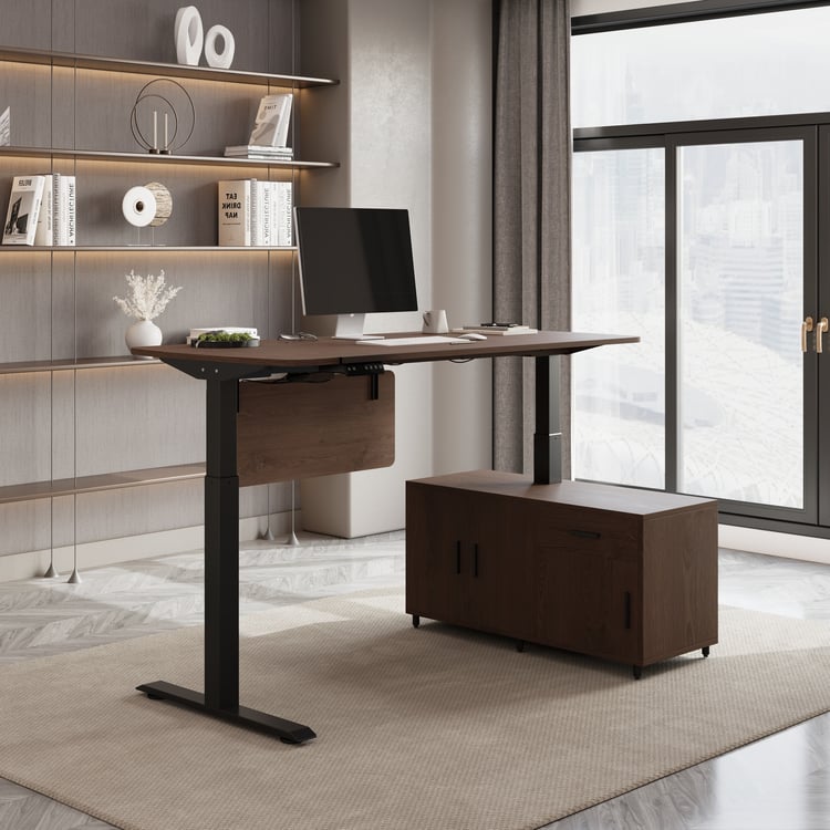 Modern Walnut L Shaped Adjustable Electric Standing Executive Desk Right Hand (1600mm)