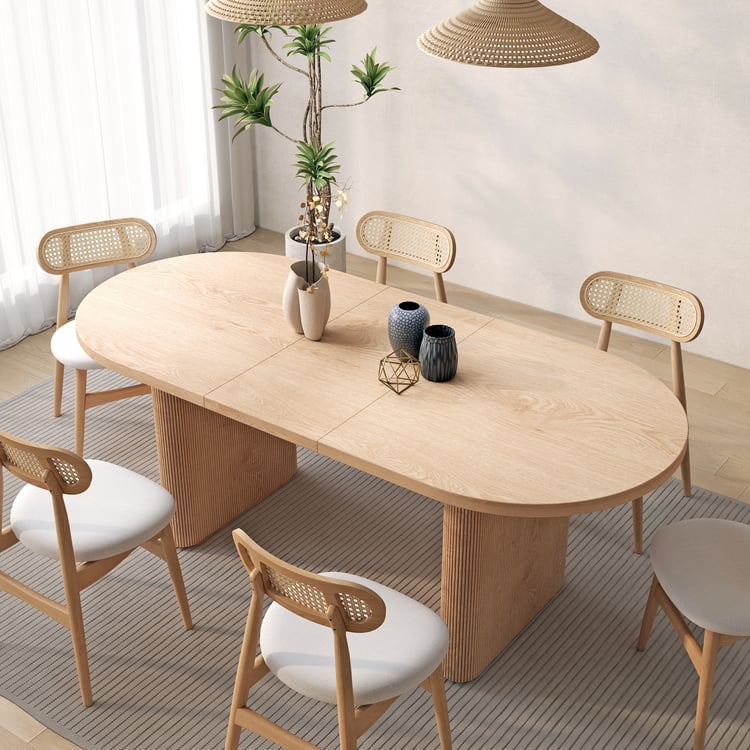 Fluve 1600mm-2000mm Oval Extendable Whitewash Dining Table Butterfly Leaf 4-6 Seater