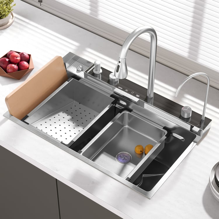 29" Drop-in Workstation Kitchen Sink with Faucet Single Bowl Stainless Steel