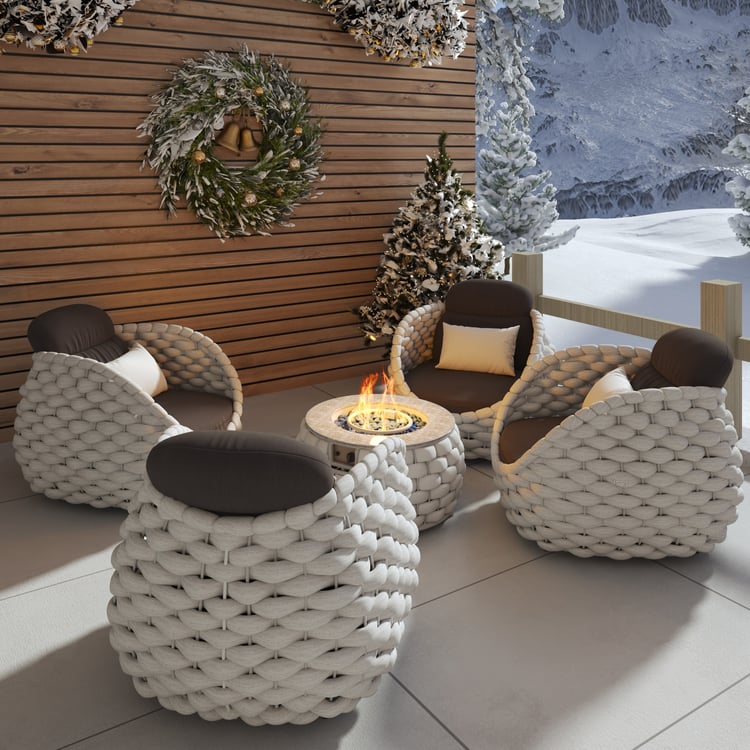Tatta 5-Pieces Winter Outdoor Smokeless Fire Pit Set with 4 Rotatable Chairs
