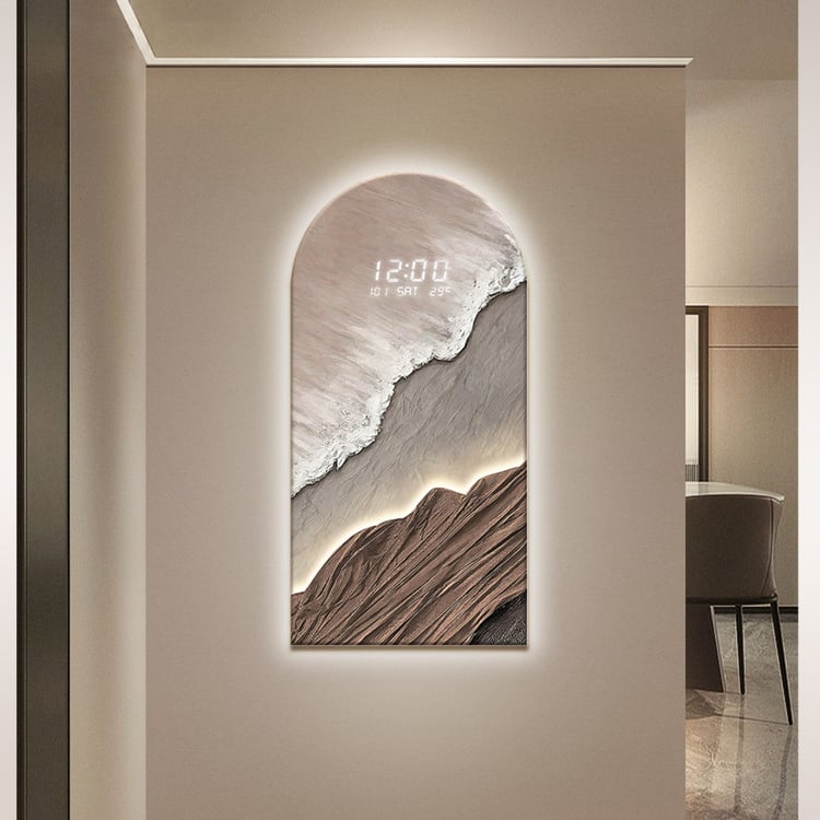 Relógio digital LED de arte de parede moderna com textura artística