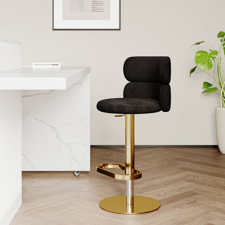 Tabouret de bar moderne en velours, hauteur réglable, pivotant, noir, avec dossier intégral