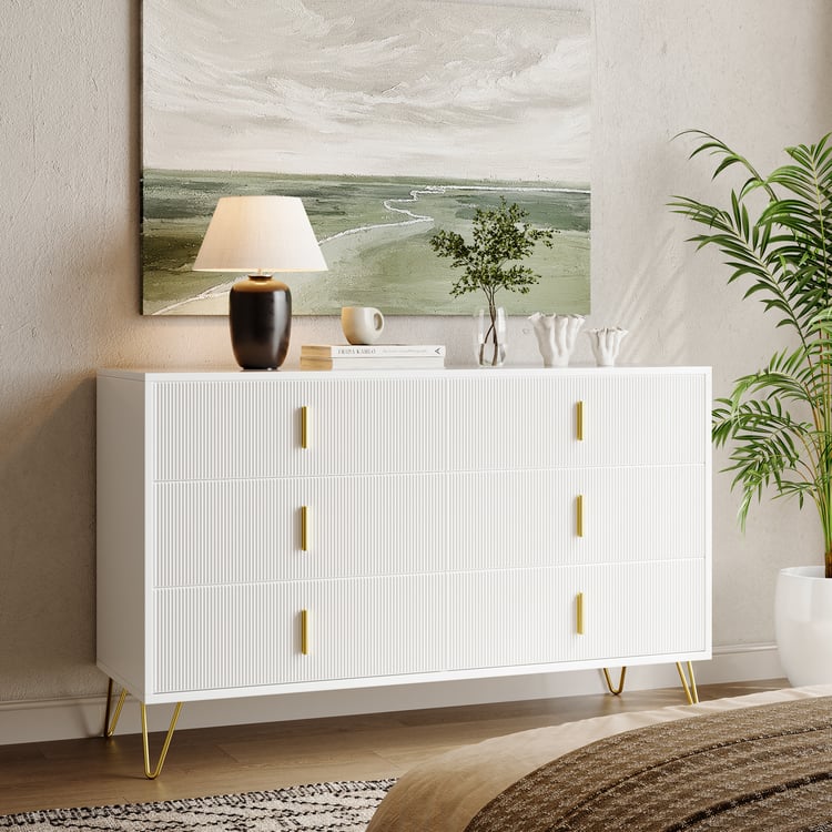 Meuble d'appoint blanc avec 6 tiroirs moderne buffet avec rangement