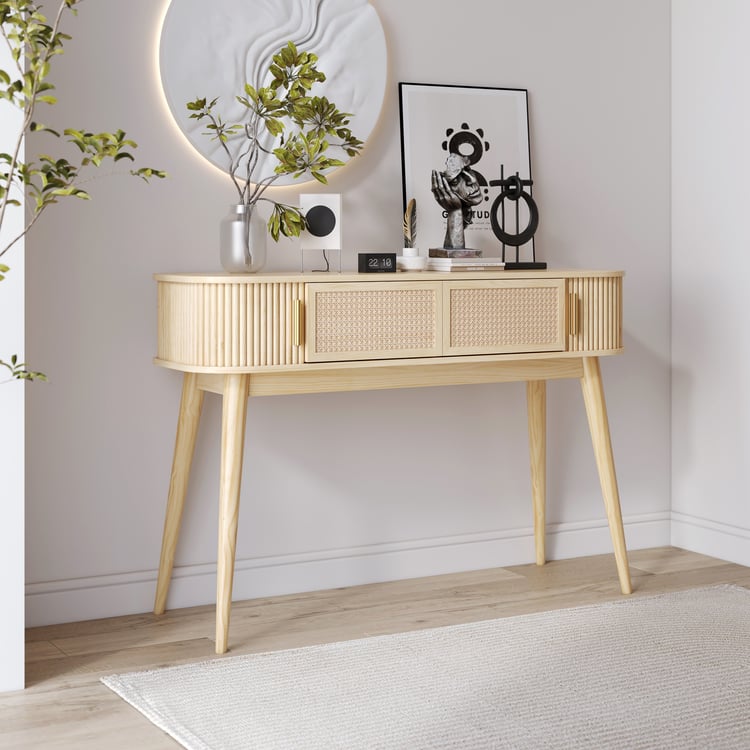 Console en bois naturel avec rangement (1200 mm)