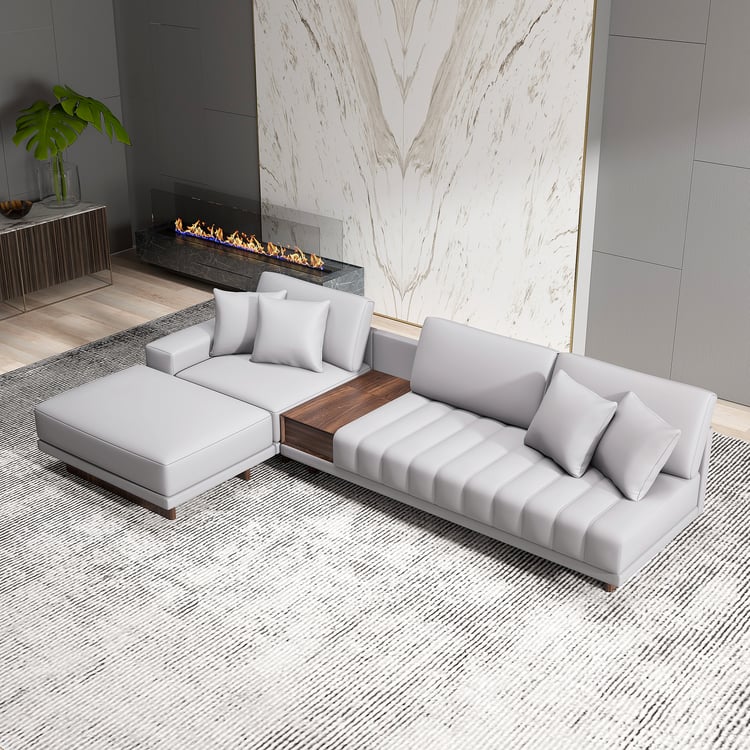 3200mm L-Shaped Modular Leather Sectional with Chaise & Ottoman